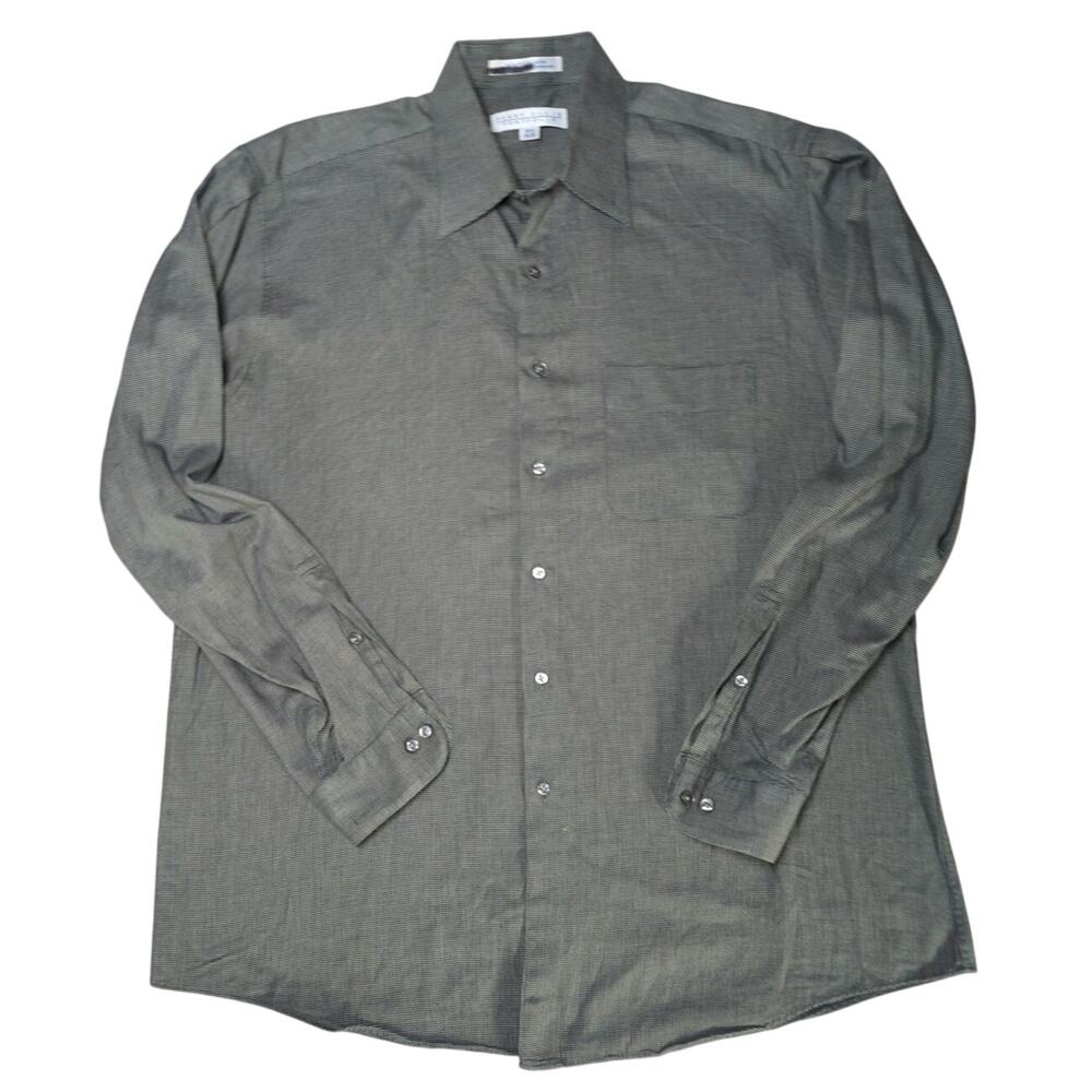 VTG Perry Ellis Portfolio Dress Shirt Gray Check 100% Cotton 16.5 34/35
